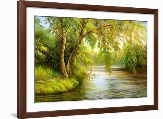 Summer Wood Lake With Trees And Bushes-balaikin2009-Framed Art Print