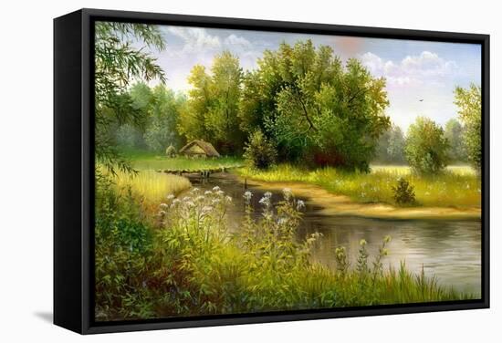 Summer Wood Lake With Trees And Bushes-balaikin2009-Framed Stretched Canvas