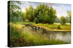 Summer Wood Lake With Trees And Bushes-balaikin2009-Stretched Canvas