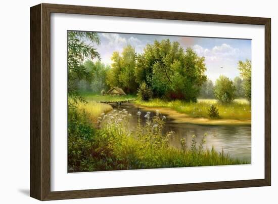 Summer Wood Lake With Trees And Bushes-balaikin2009-Framed Art Print