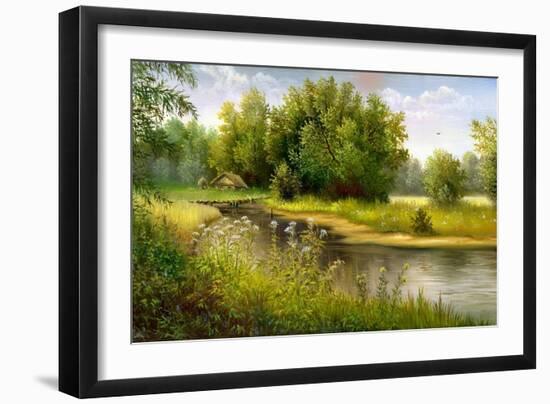 Summer Wood Lake With Trees And Bushes-balaikin2009-Framed Art Print