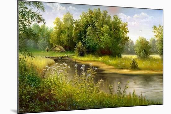 Summer Wood Lake With Trees And Bushes-balaikin2009-Mounted Art Print