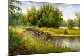 Summer Wood Lake With Trees And Bushes-balaikin2009-Mounted Art Print