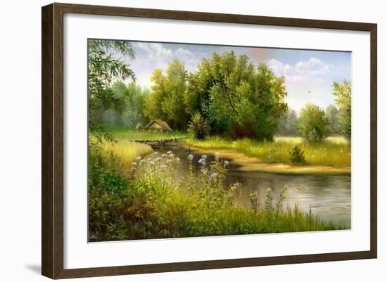 Summer Wood Lake With Trees And Bushes-balaikin2009-Framed Art Print