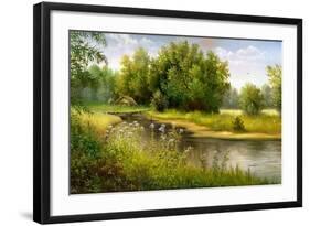 Summer Wood Lake With Trees And Bushes-balaikin2009-Framed Art Print