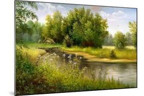 Summer Wood Lake With Trees And Bushes-balaikin2009-Mounted Art Print