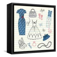 Summers Classics, Fashion Background with a Summer Dress, Shoes, Bag and Accessories-Alisa Foytik-Framed Stretched Canvas