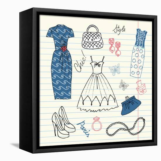 Summers Classics, Fashion Background with a Summer Dress, Shoes, Bag and Accessories-Alisa Foytik-Framed Stretched Canvas