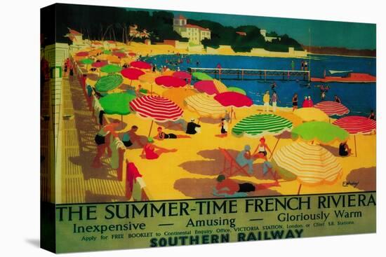 Summertime French Riviera Vintage Poster - Europe-Lantern Press-Stretched Canvas