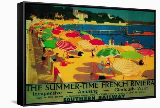 Summertime French Riviera Vintage Poster - Europe-Lantern Press-Framed Stretched Canvas