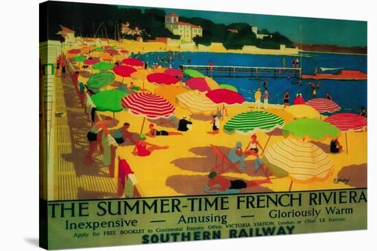 Summertime French Riviera Vintage Poster - Europe-Lantern Press-Stretched Canvas