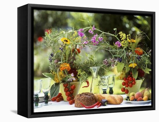 Summery Floral Decoration with Vine Tomatoes-Roland Krieg-Framed Stretched Canvas