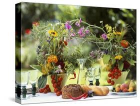 Summery Floral Decoration with Vine Tomatoes-Roland Krieg-Stretched Canvas