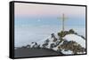 Summit Cross in the Pico De La Nieve, Full Moon, Island La Palma, Canary Islands, Spain-Rainer Mirau-Framed Stretched Canvas