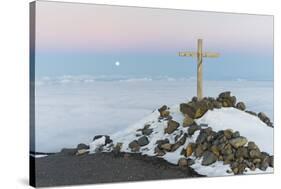Summit Cross in the Pico De La Nieve, Full Moon, Island La Palma, Canary Islands, Spain-Rainer Mirau-Stretched Canvas