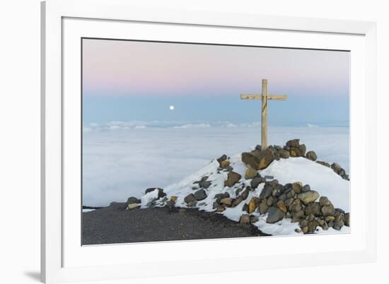 Summit Cross in the Pico De La Nieve, Full Moon, Island La Palma, Canary Islands, Spain-Rainer Mirau-Framed Photographic Print