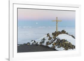 Summit Cross in the Pico De La Nieve, Full Moon, Island La Palma, Canary Islands, Spain-Rainer Mirau-Framed Photographic Print