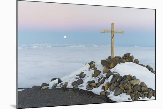 Summit Cross in the Pico De La Nieve, Full Moon, Island La Palma, Canary Islands, Spain-Rainer Mirau-Mounted Photographic Print