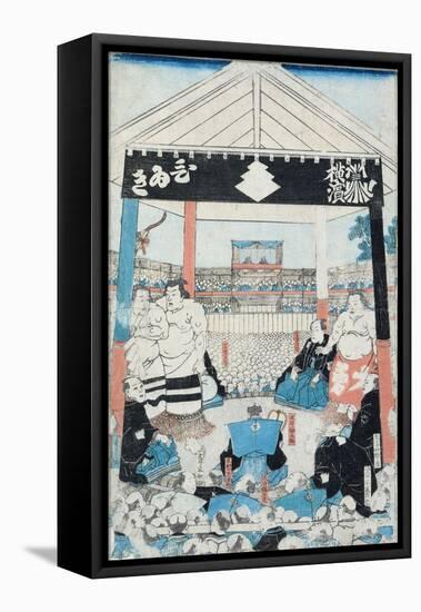 Sumo Wrestlers About to Begin a Match-null-Framed Stretched Canvas