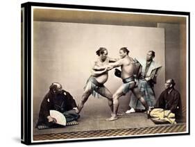 Sumo Wrestlers, c.1870-80-Felice Beato-Stretched Canvas