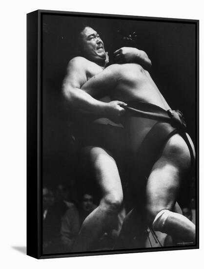 Sumo Wrestlers During Match-Bill Ray-Framed Stretched Canvas