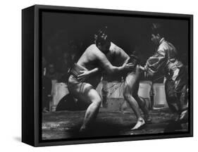 Sumo Wrestlers During Match-Bill Ray-Framed Stretched Canvas