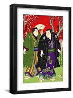 Sumo Wrestlers Strolling Under Cherry Blossoms-null-Framed Giclee Print