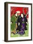 Sumo Wrestlers Strolling Under Cherry Blossoms-null-Framed Giclee Print