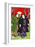 Sumo Wrestlers Strolling Under Cherry Blossoms-null-Framed Giclee Print