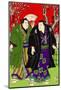 Sumo Wrestlers Strolling Under Cherry Blossoms-null-Mounted Giclee Print