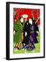 Sumo Wrestlers Strolling Under Cherry Blossoms-null-Framed Giclee Print