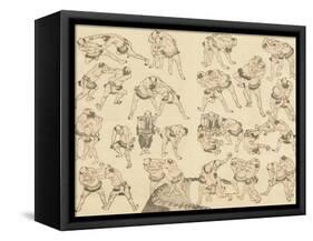 Sumo Wrestlers-Katsushika Hokusai-Framed Stretched Canvas