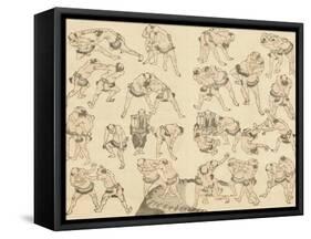 Sumo Wrestlers-Katsushika Hokusai-Framed Stretched Canvas