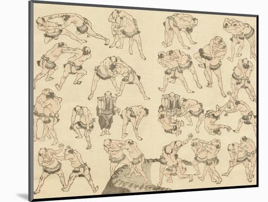 Sumo Wrestlers-Katsushika Hokusai-Mounted Giclee Print