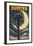 Sumter, South Carolina - Palmetto Moon and Palm-Lantern Press-Framed Art Print