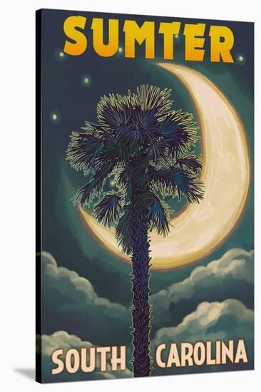 Sumter, South Carolina - Palmetto Moon and Palm-Lantern Press-Stretched Canvas