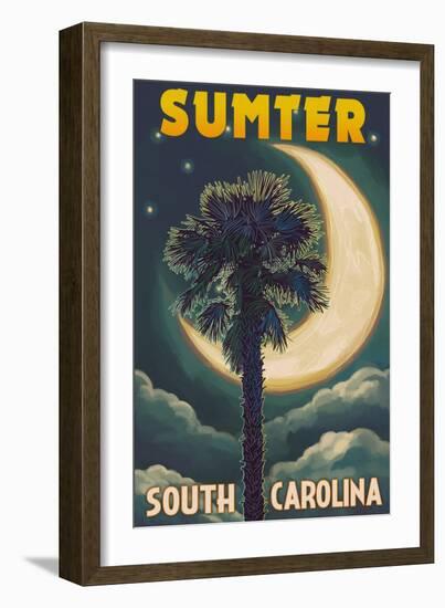 Sumter, South Carolina - Palmetto Moon and Palm-Lantern Press-Framed Art Print