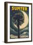 Sumter, South Carolina - Palmetto Moon and Palm-Lantern Press-Framed Art Print