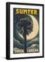 Sumter, South Carolina - Palmetto Moon and Palm-Lantern Press-Framed Art Print