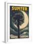 Sumter, South Carolina - Palmetto Moon and Palm-Lantern Press-Framed Art Print