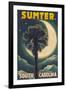 Sumter, South Carolina - Palmetto Moon and Palm-Lantern Press-Framed Art Print