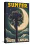 Sumter, South Carolina - Palmetto Moon and Palm-Lantern Press-Stretched Canvas