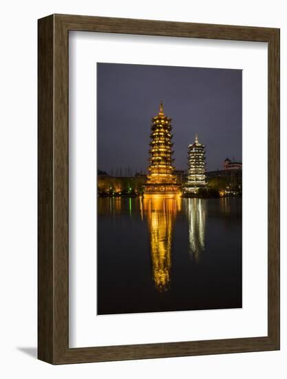 Sun and Moon Pagodas Located on Banyan Lake, Guilin, China-Terry Eggers-Framed Photographic Print