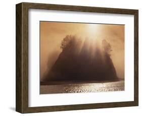 Sun Beams Breaking through Fog over Sea Stack-James Randklev-Framed Photographic Print