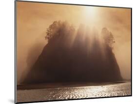 Sun Beams Breaking through Fog over Sea Stack-James Randklev-Mounted Photographic Print