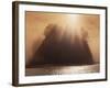 Sun Beams Breaking through Fog over Sea Stack-James Randklev-Framed Photographic Print