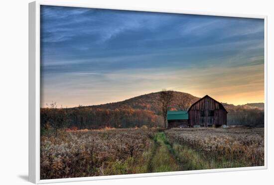 Sun Begins to Rise over a Rustic Old Barn.-Michael G Mill-Framed Photographic Print