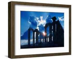 Sun Behind Temple of Poseidon-Larry Lee-Framed Premium Photographic Print