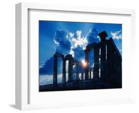 Sun Behind Temple of Poseidon-Larry Lee-Framed Premium Photographic Print