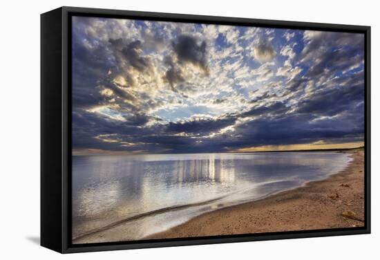 Sun Breaks Cloudy Morning, Superior Point, Lake Superior, Wisconsin, USA-Chuck Haney-Framed Stretched Canvas